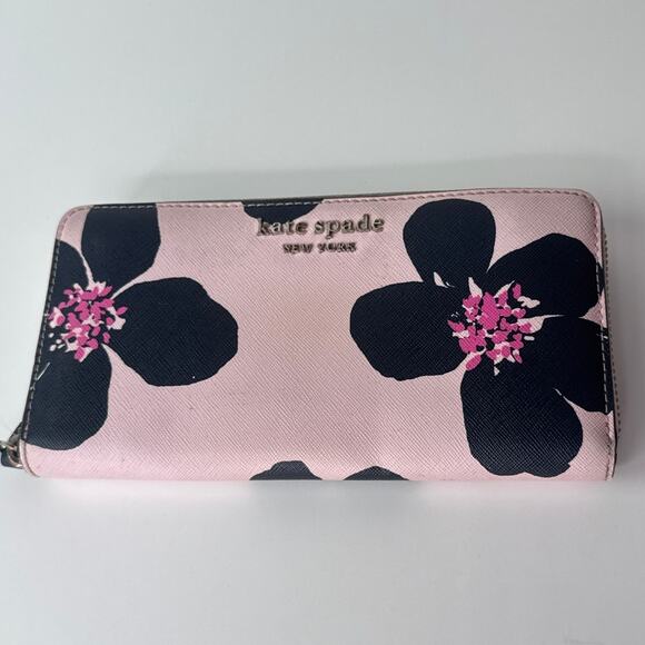 kate spade Handbags - Kate Spade Pink and Black Floral Wallet